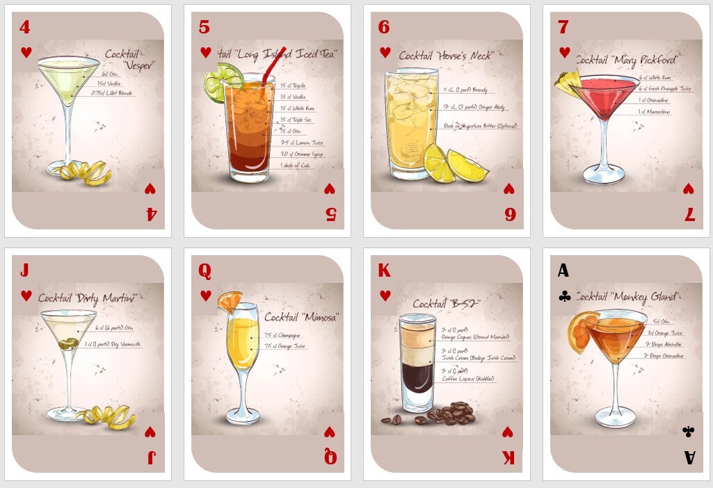 Cocktail Recipe Playing Cards: Poker & Bridge