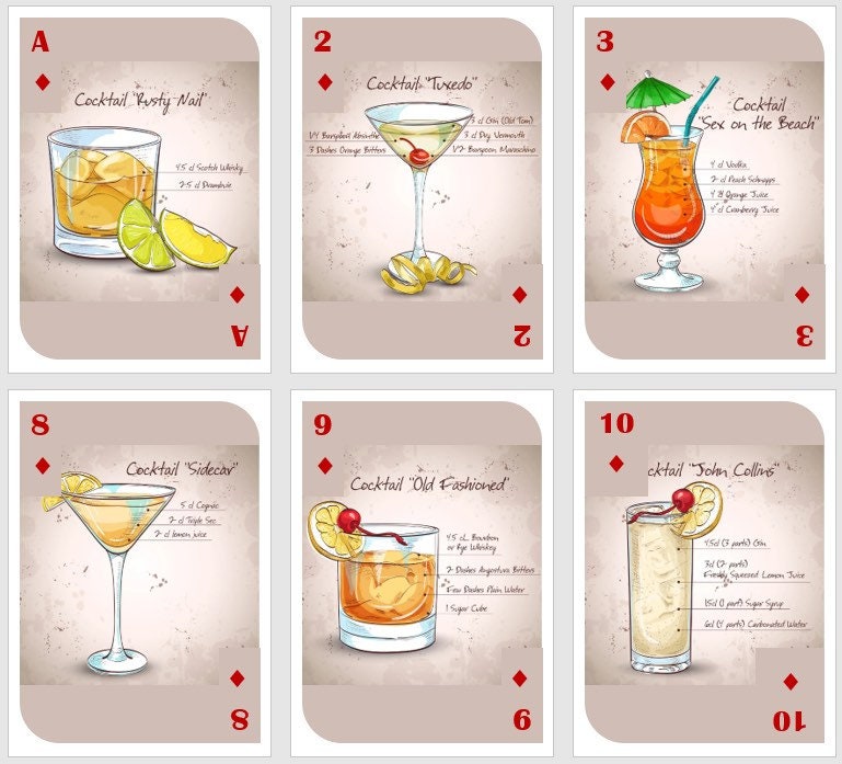 Cocktail Recipe Playing Cards: Poker & Bridge