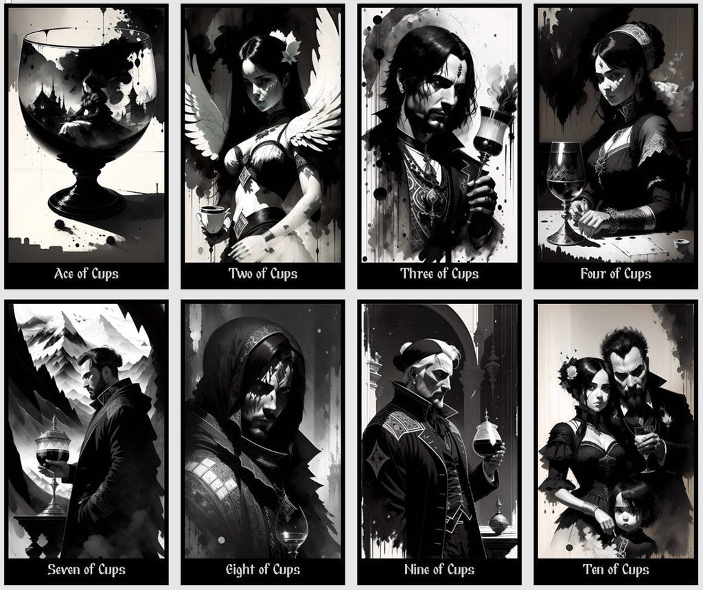 Dark Kingdom Tarot deck. Black and White tarot cards