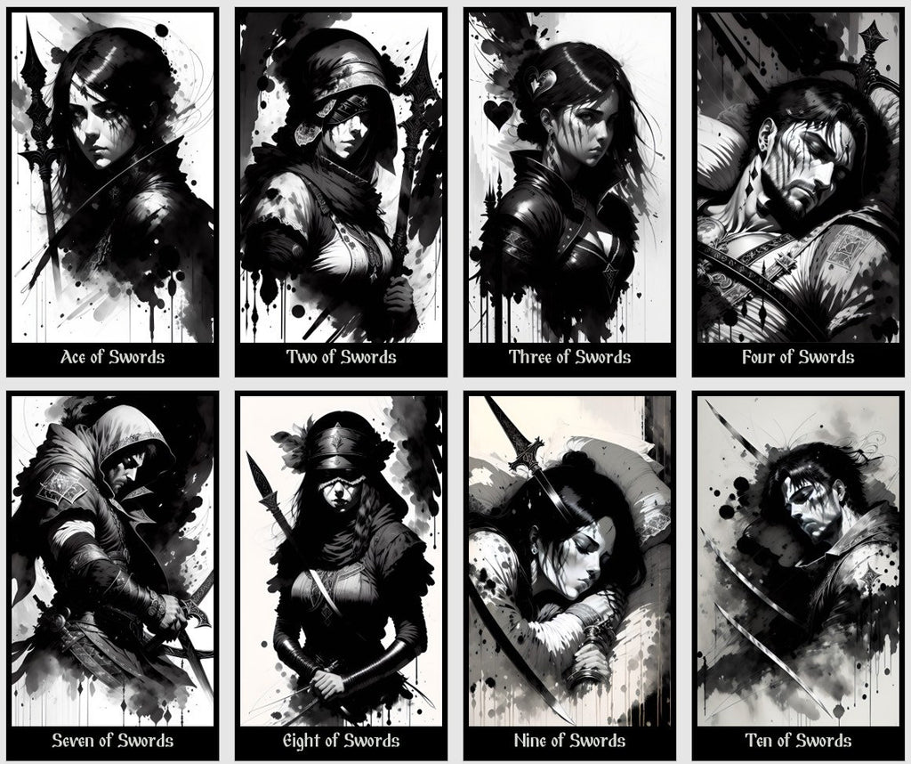 Dark Kingdom Tarot deck. Black and White tarot cards