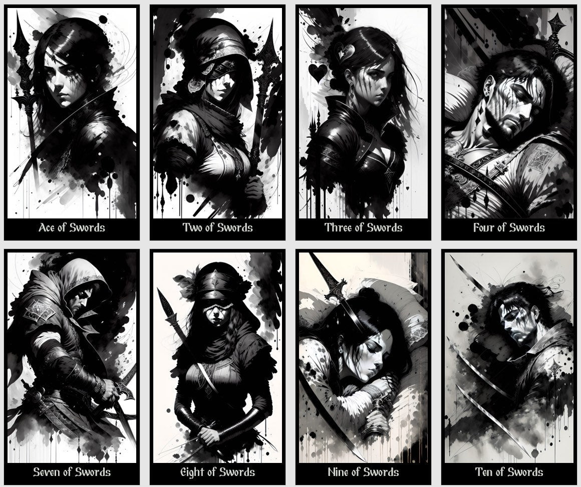 Dark Kingdom Tarot deck. Black and White tarot cards