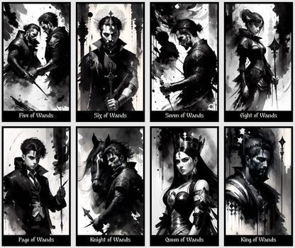 Dark Kingdom Tarot deck. Black and White tarot cards