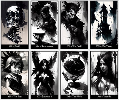 Dark Kingdom Tarot deck. Black and White tarot cards