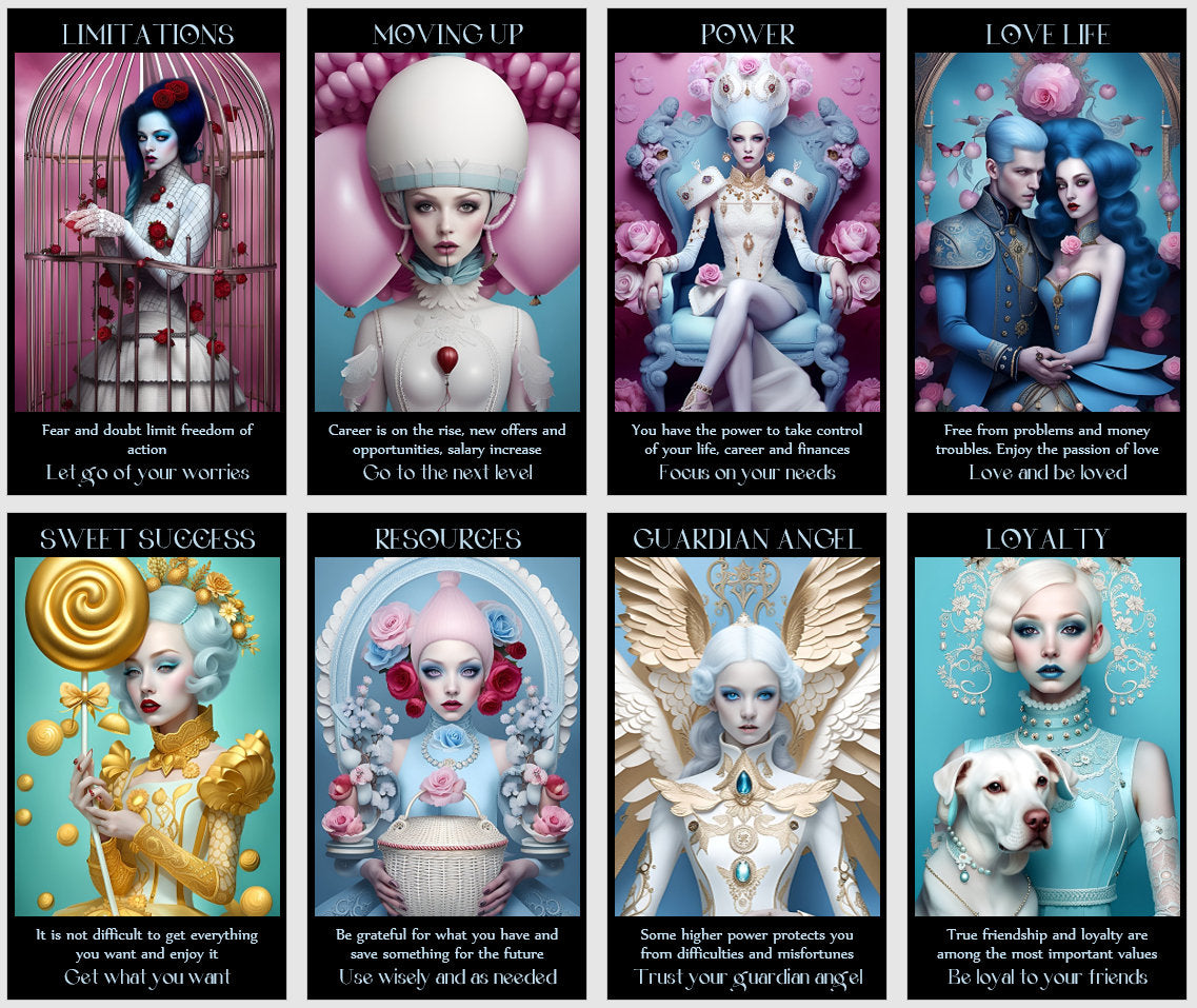 Jeu de cartes oracle Argent et carrière. Art surréaliste