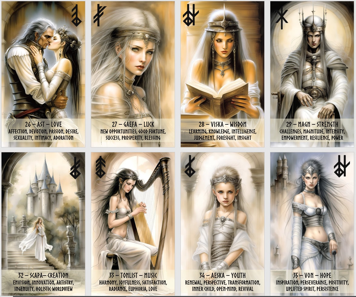 Jeu de cartes des Runes Nordiques. Futhark Ancien et Runes Liées.