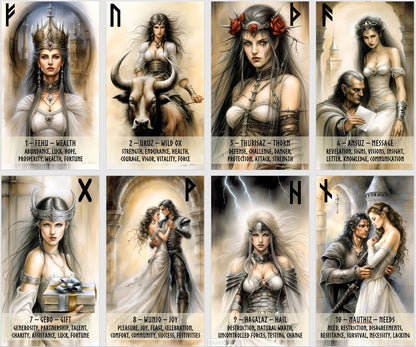 Nordic Runes cards deck. Elder Futhark and Binded Runes