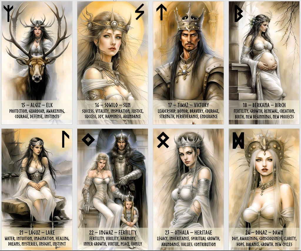 Nordic Runes cards deck. Elder Futhark and Binded Runes