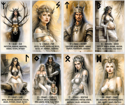 Nordic Runes cards deck. Elder Futhark and Binded Runes