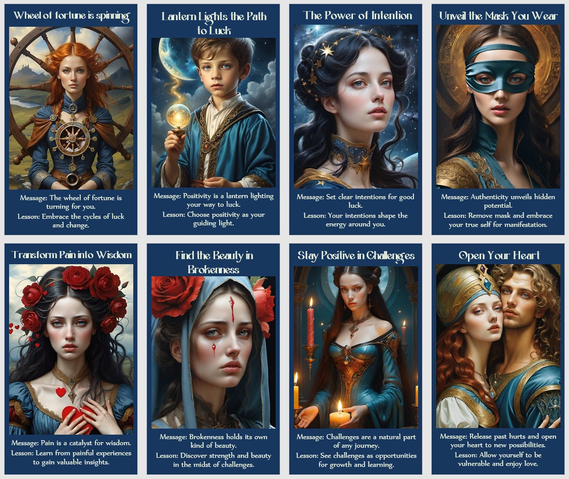 Jeu de cartes oracle de la manifestation de la fortune. Bonne chance et amour