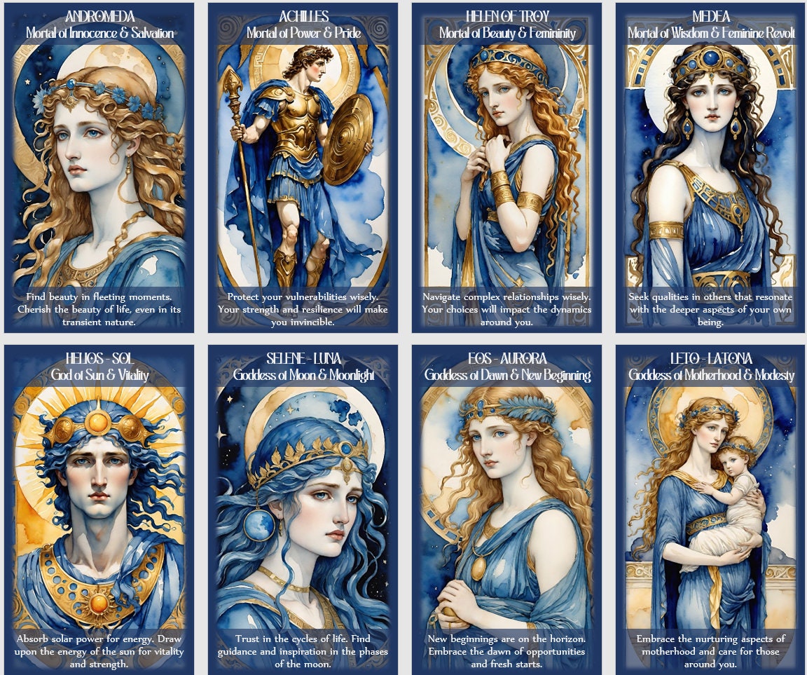 Jeu d'oracle sur la mythologie gréco-romaine avec guide. Cartes oracle des Dieux et Déesses de l'Olympe