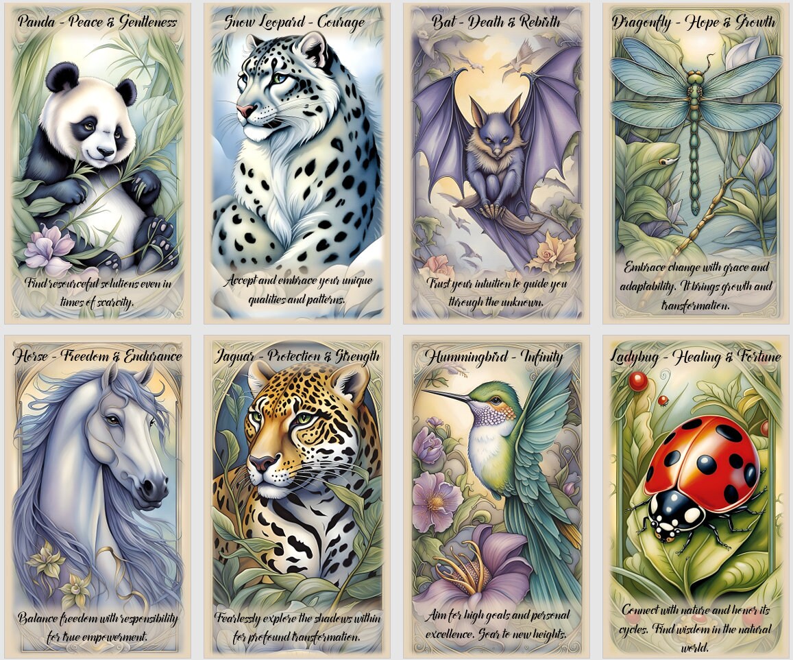 Cartes Oracle d'Animaux Totems : Jeu de Cartes Divinatoires Fait Main
