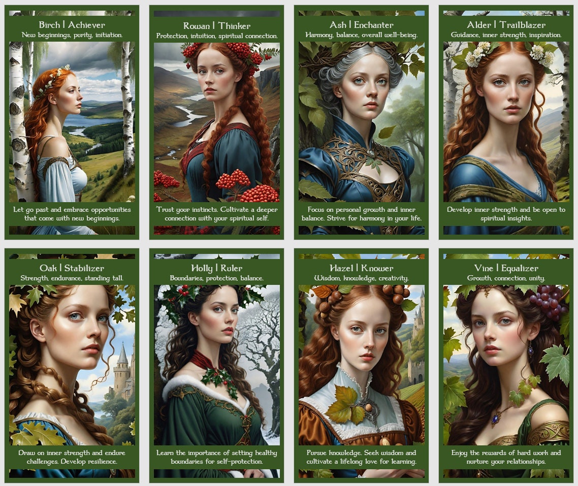 Cartes Oracle celtiques Ogham Arbre et Roue de l'année avec guide