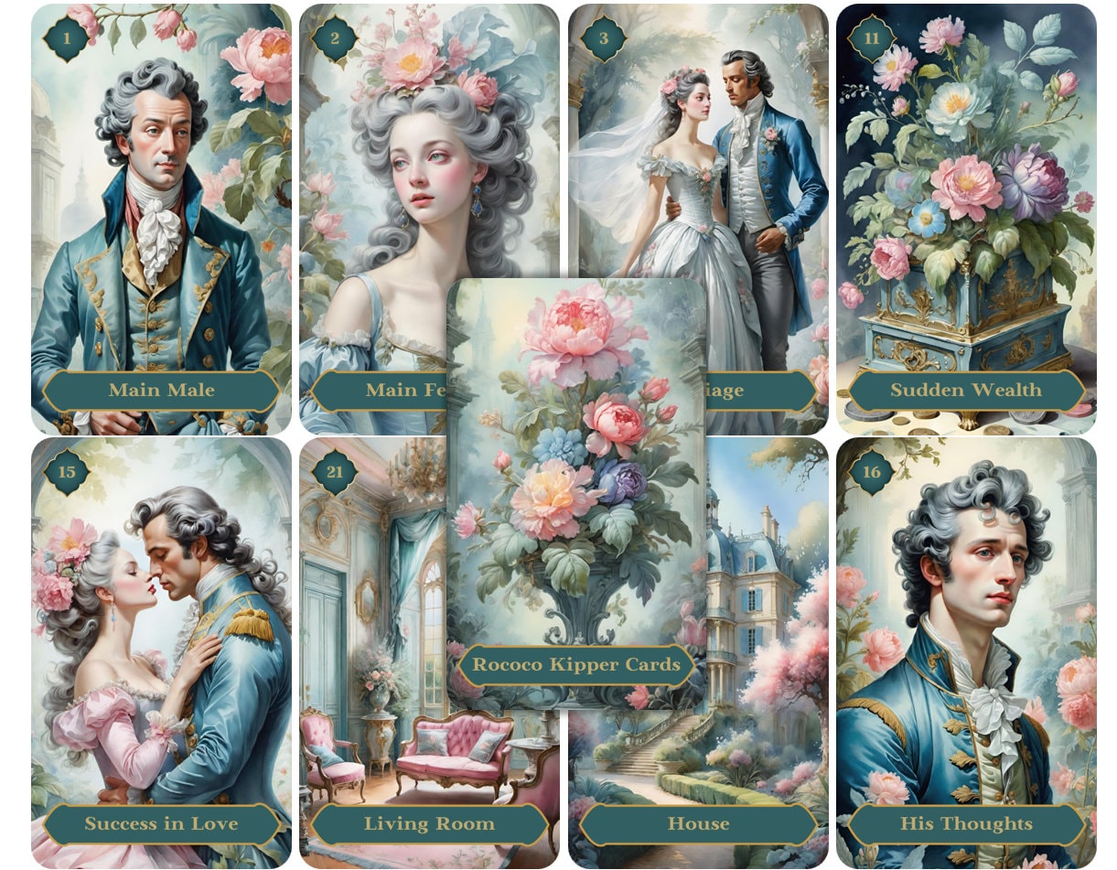 Jeu de cartes Oracle Kipper Art Rococo avec sac en velours