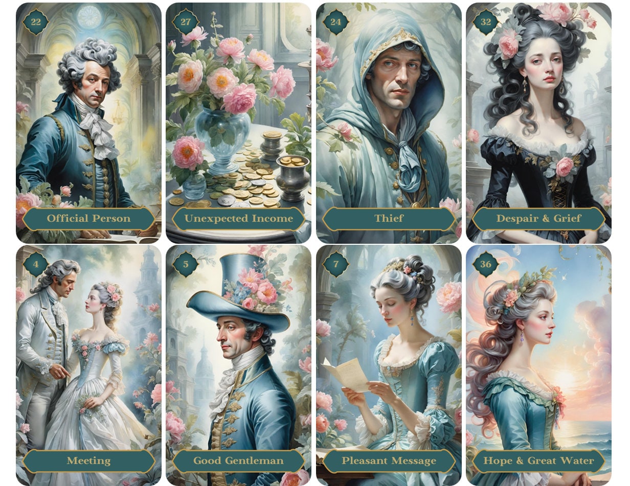 Jeu de cartes Oracle Kipper Art Rococo avec sac en velours