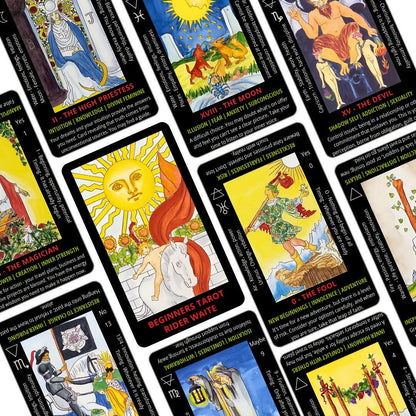 Beginner's Rider Waite Tarot Deck with Meanings - Includes Velvet Bag & Ebook