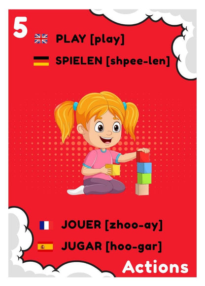 Language Learning Card Game: English, German, French, Spanish