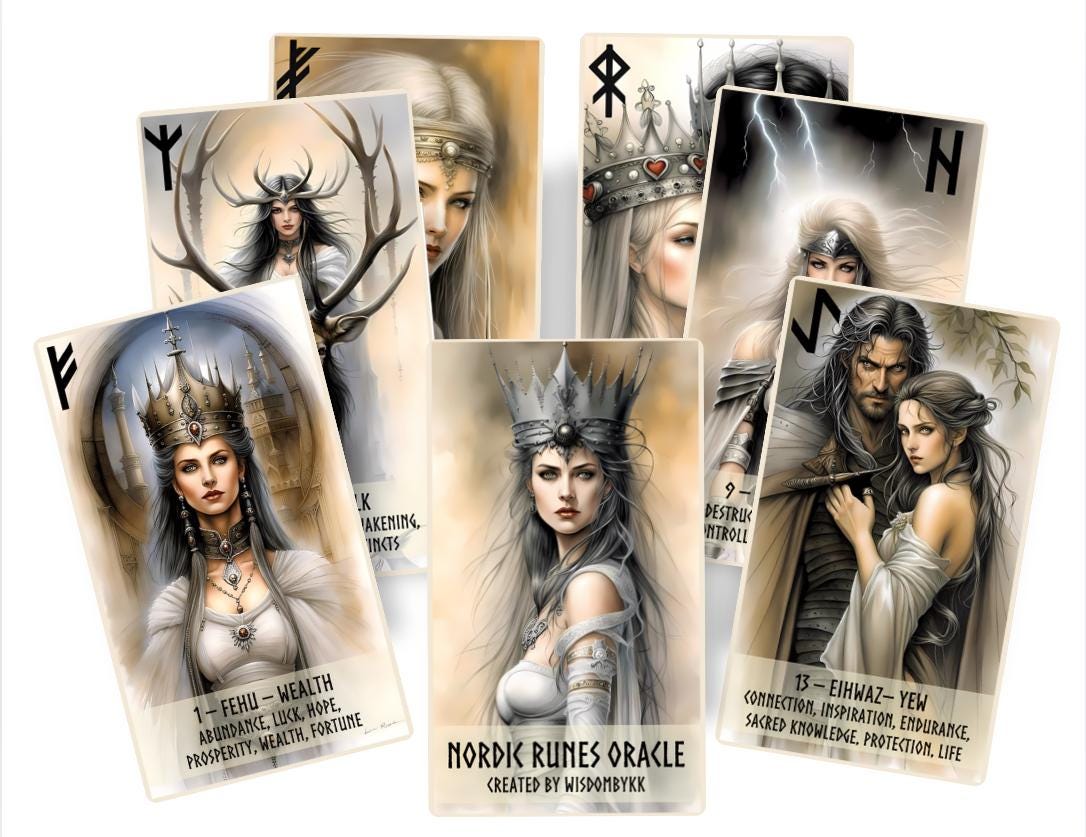 Nordic Runes cards deck. Elder Futhark and Binded Runes