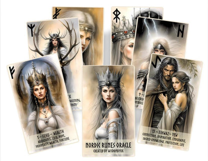 Nordic Runes cards deck. Elder Futhark and Binded Runes