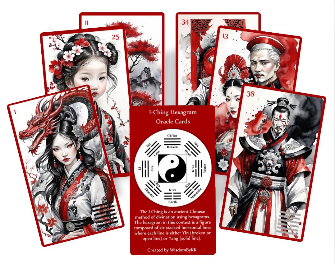 Jeu de cartes oracle des Hexagrammes. Yi King. Oracle du Livre des Mutations.