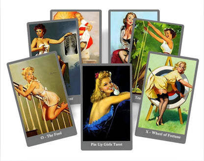 Pin-up meiteņu taro kāršu kava. Retro taro. Pulp vāku kārtis