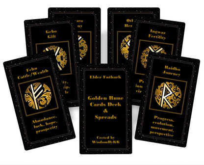 Golden Runes cards deck and spreads. Elder Futhark