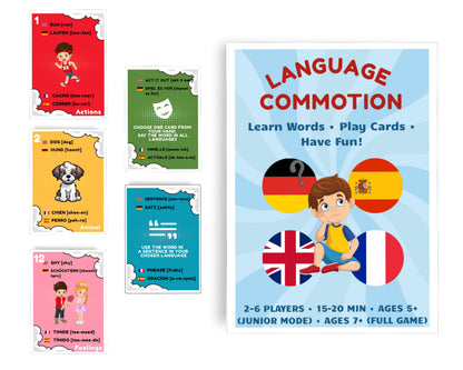 Language Learning Card Game: English, German, French, Spanish