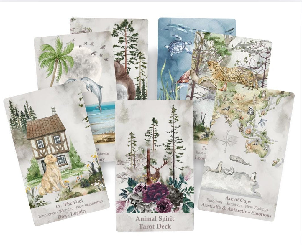 Animal Spirit Tarot Deck with Guidance. Watercolor Wisdom Cards with Ebook