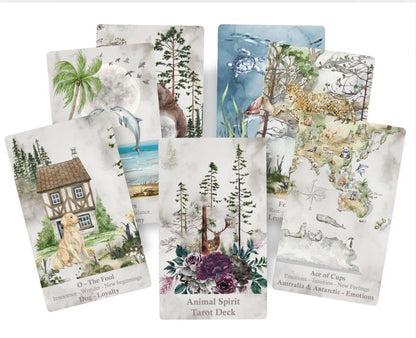 Animal Spirit Tarot Deck with Guidance. Watercolor Wisdom Cards with Ebook