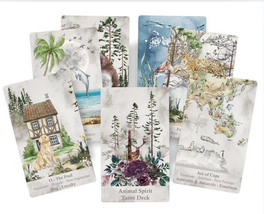 Jeu de Tarot Esprit Animal avec Guide. Cartes de Sagesse à l'Aquarelle avec Ebook