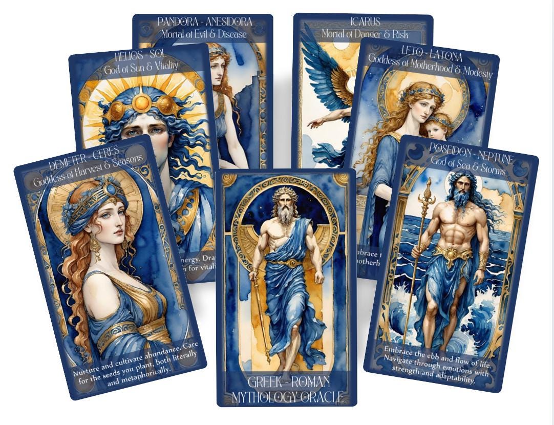 Greek Roman Mythology oracle deck with Guidance. Olympian Gods and Goddesses  oracle cards