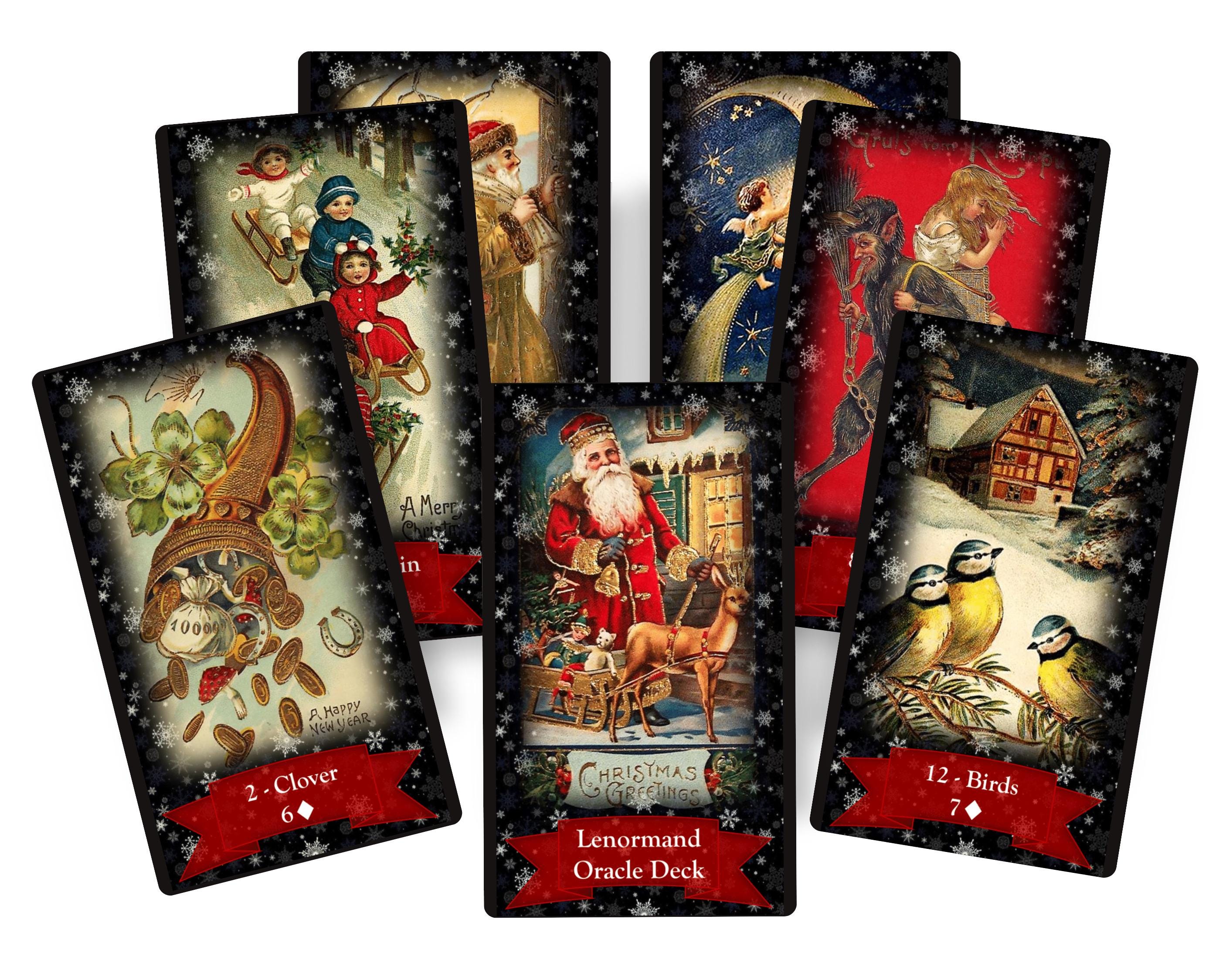 Christmas Lenormand cards oracle deck. Vintage fortune telling cards