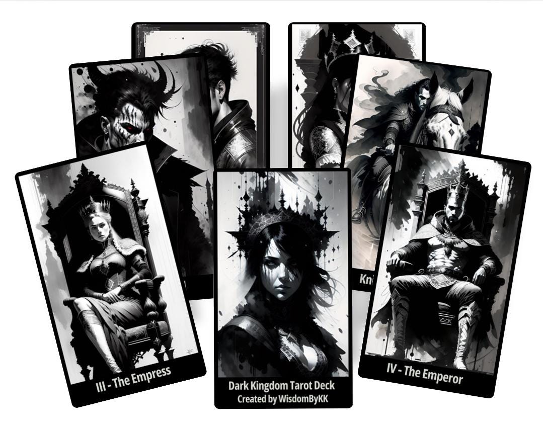 Dark Kingdom Tarot deck. Black and White tarot cards