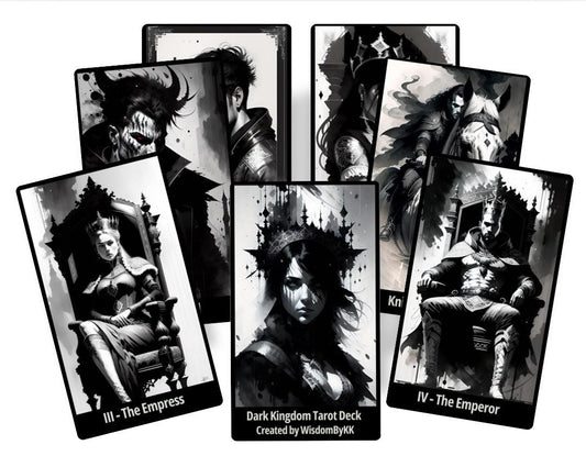 Jeu de Tarot du Royaume Sombre. Cartes de tarot noires et blanches