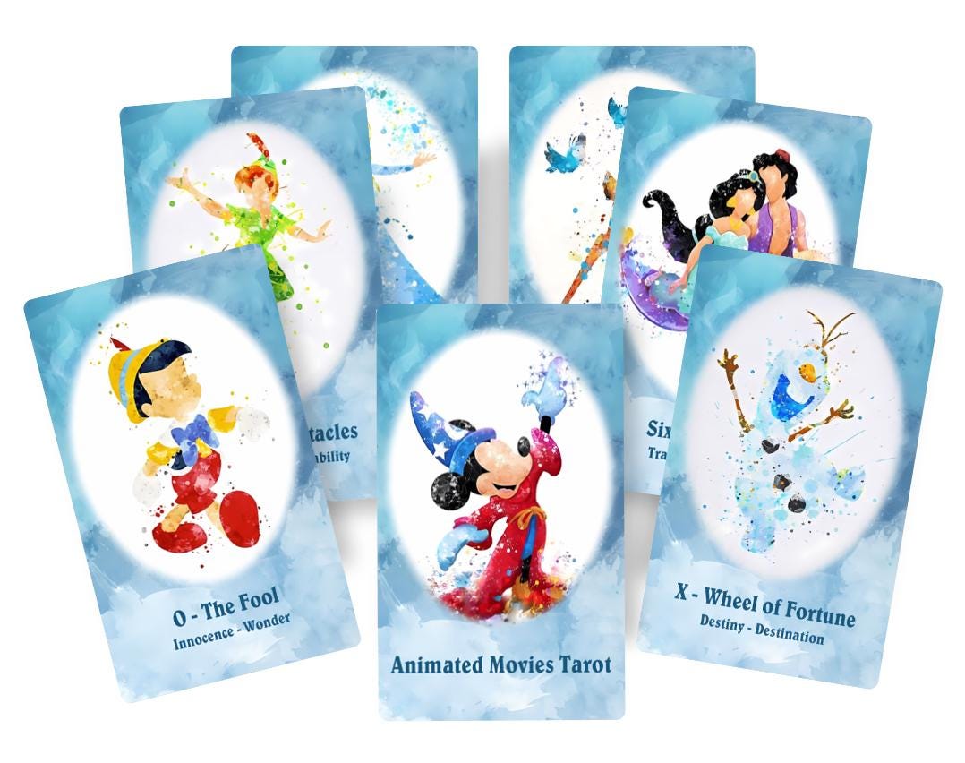 Jeu de Tarot sur le thème des films d'animation. Tarot inspiré des dessins animés