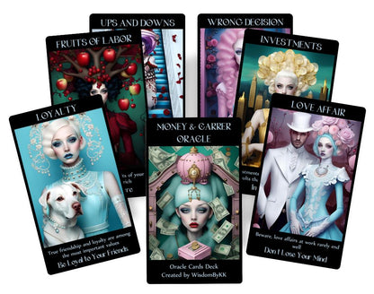Money and Career Oracle cards deck. Surreal art