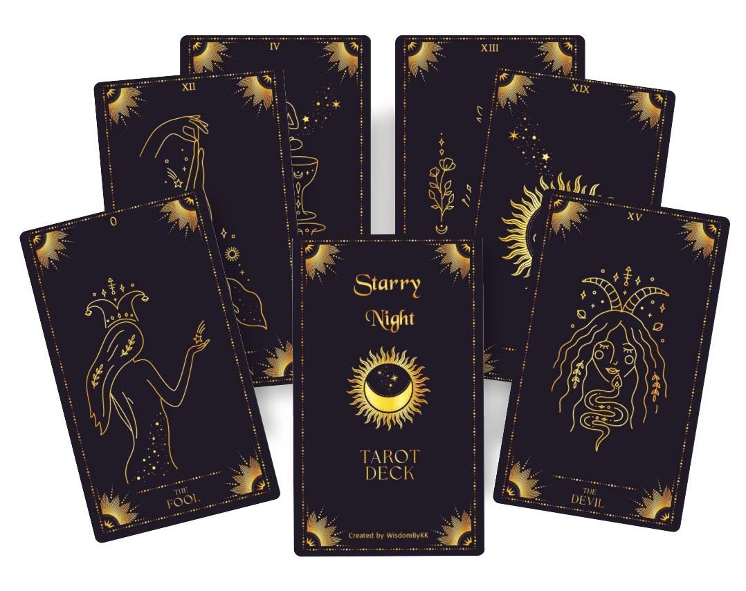 Jeu de Tarot Nuit Étoilée : 78 cartes de tarot noires et or