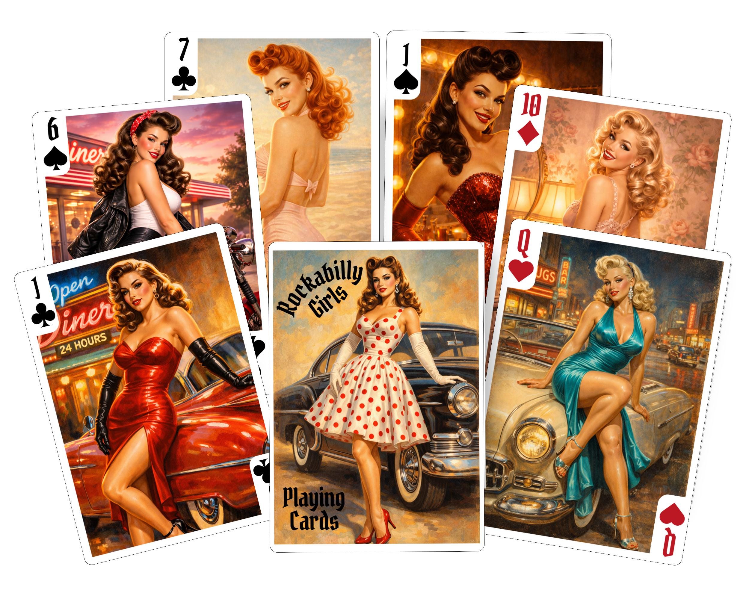 Rockabilly Girls Playing Cards – Retro Pin-Up Card Set – Vintage Gift for Retro Lovers