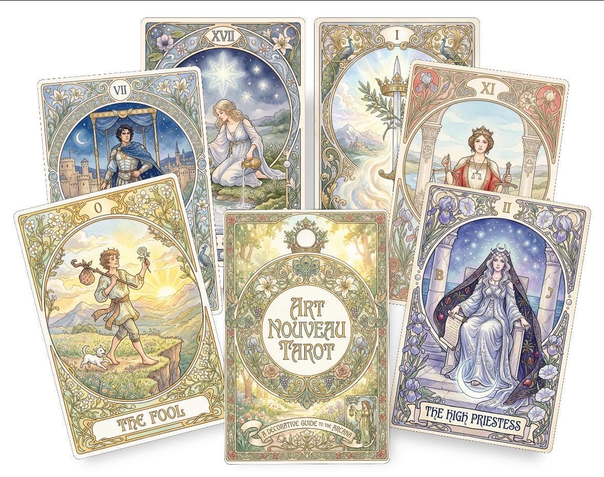 Art Nouveau Tarot Deck – 78 Card Botanical Tarot with Guide, Rider-Waite Inspired Divination Deck