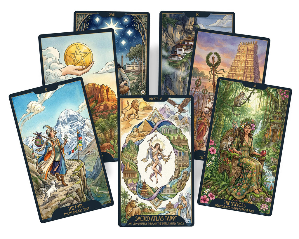Sacred Atlas Tarot – 78 Card Art Deco Tarot Deck with QR Code Guidance