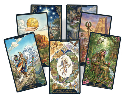 Sacred Atlas Tarot – 78 Card Art Deco Tarot Deck with QR Code Guidance