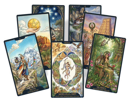 Sacred Atlas Tarot – Jeu de tarot Art déco de 78 cartes avec guide par QR code